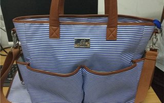 blue stripe weekend bag