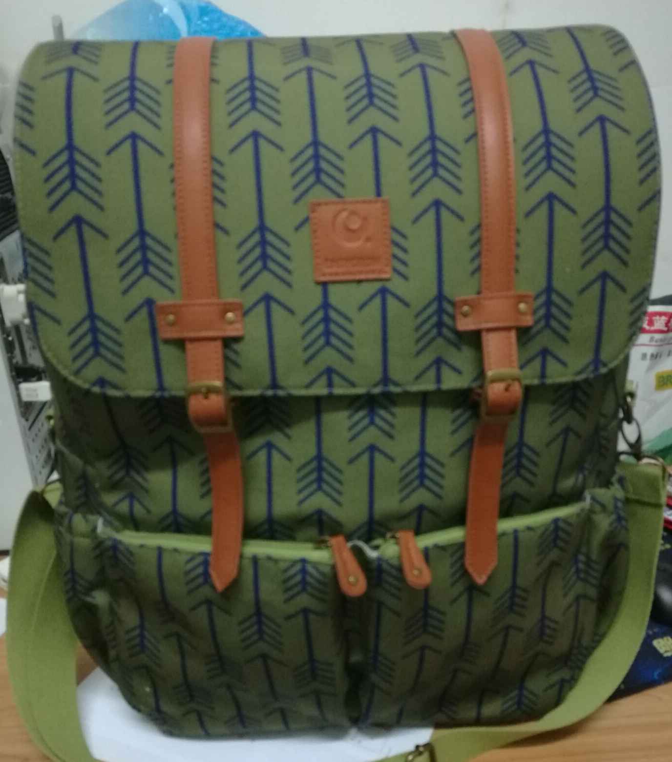 Customized OEM canvas backpack with leather trim